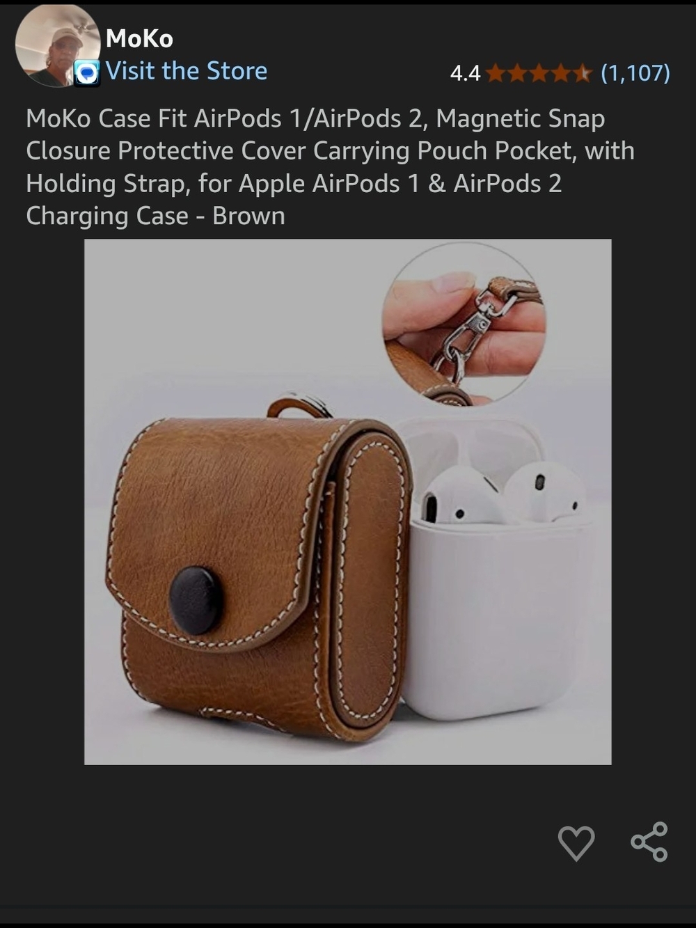 MoKo Brown Protective AirPods Case Cover with Strap
